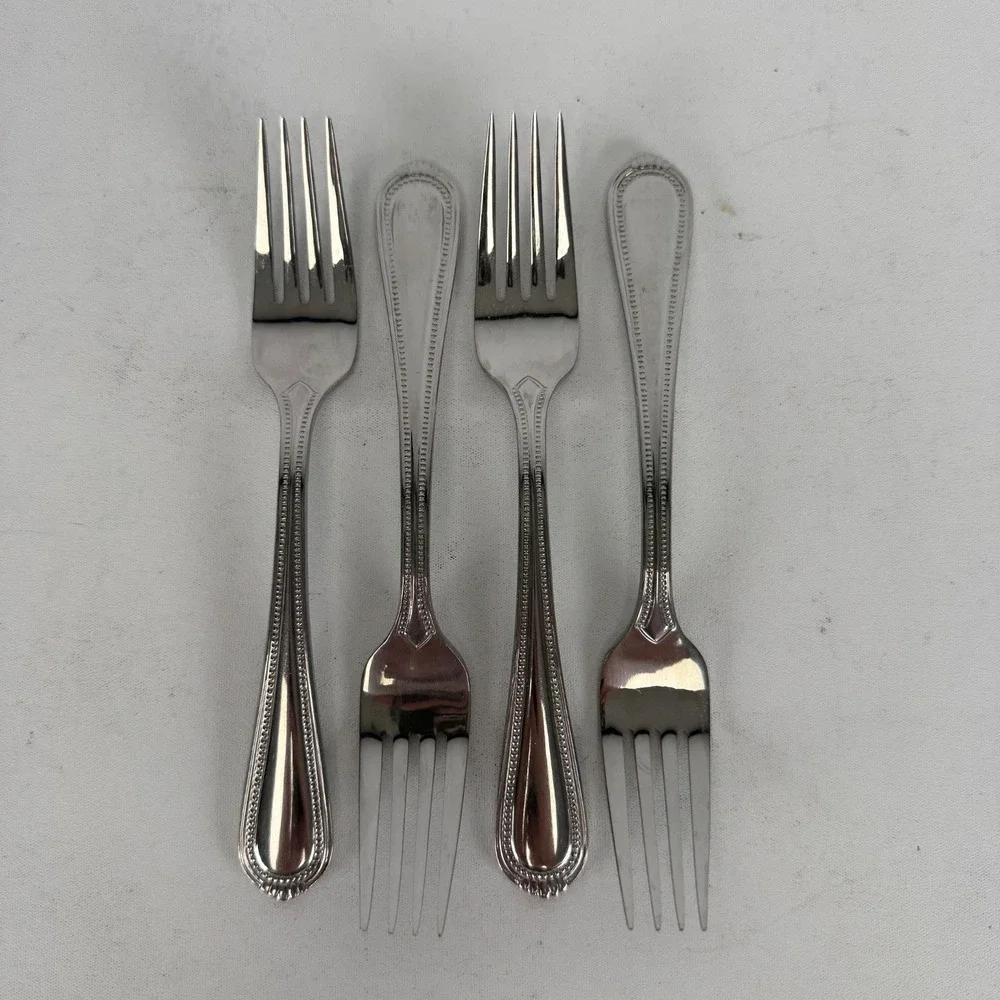 Oneida COUNTESS Stainless Salad Fork Glossy Beaded Silverware Flatware Set 4